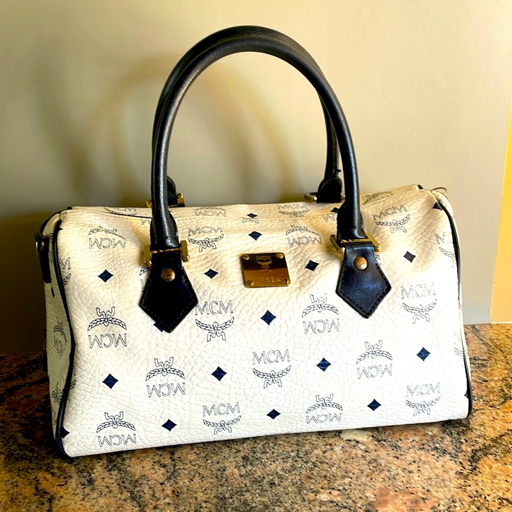 Authentic MCM Vintage Coated Canvas Boston Bag